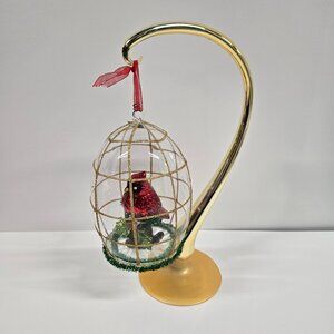 Vintage Joan Rivers Bird Cage Ornament Glass Stand Satin Box Holiday 2008